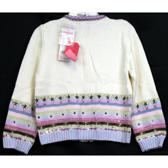 NWT 2005 Gymboree Winter Princess Zip Cardigan Sweater White Flower Stripes Chev - Picture 6 of 6